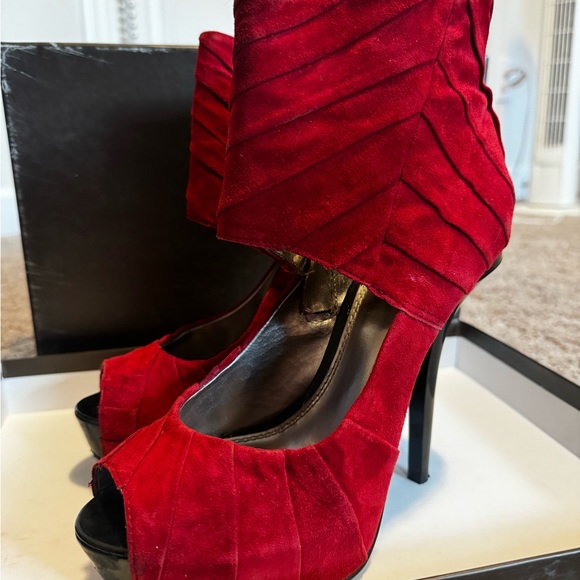 Bebe Red Peep Toe Booties - Picture 5 of 7